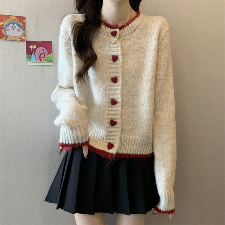 Damen Strickjacke mit Herzknöpfen Drune