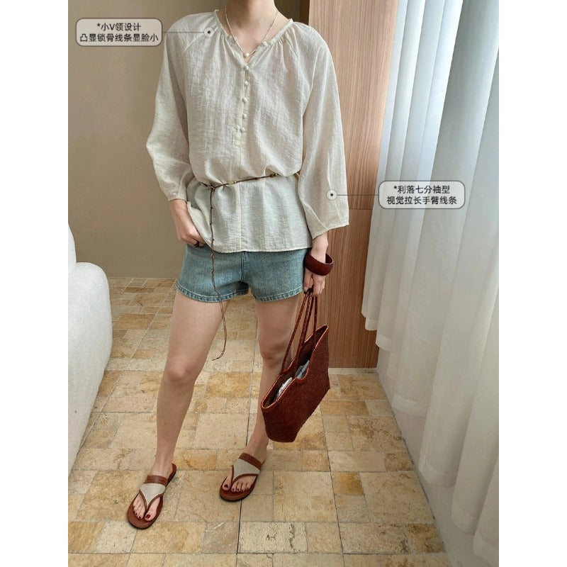 Damen lässige Bluse mit Knopfdetails und legerem Schnitt Drune