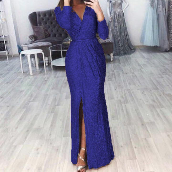 Damen Abendkleid mit Wickelfront, langem Beinschlitz und taillierter Meerjungfrauen‑Silhouette Drune
