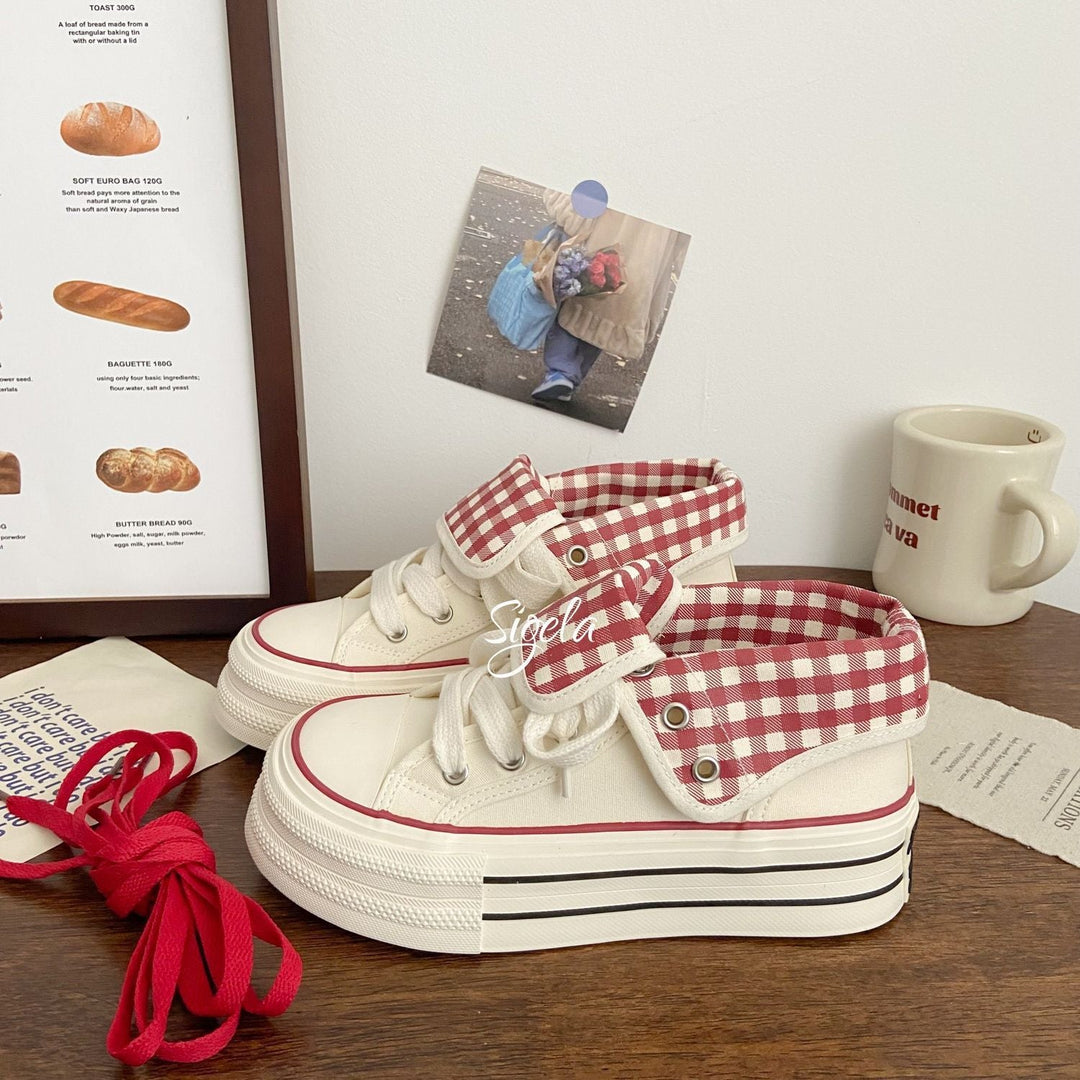 Damen Plateau Sneakers mit verspieltem Karomuster und praktischer Schnürung Drune