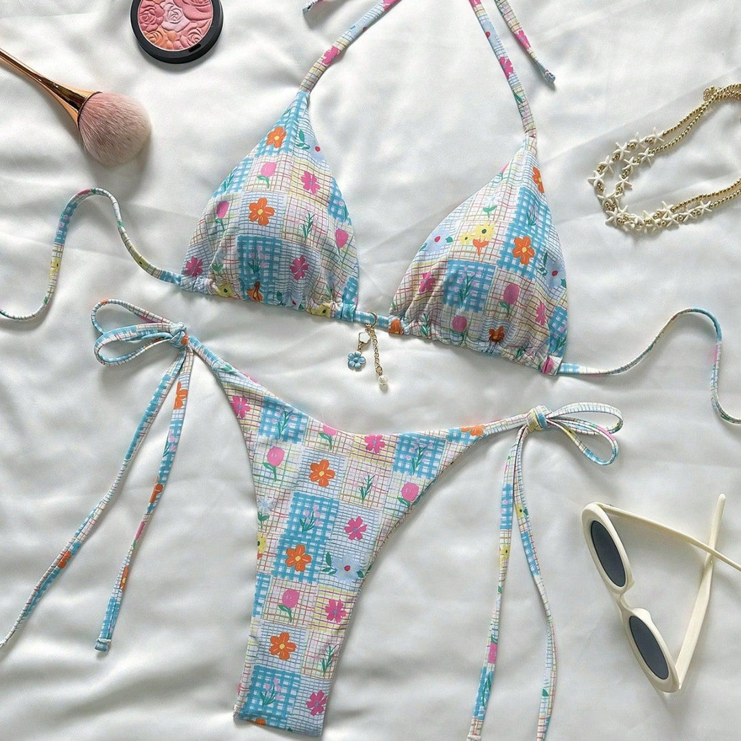 Damen Triangel-Bikini mit verspielten Blumendetails Drune