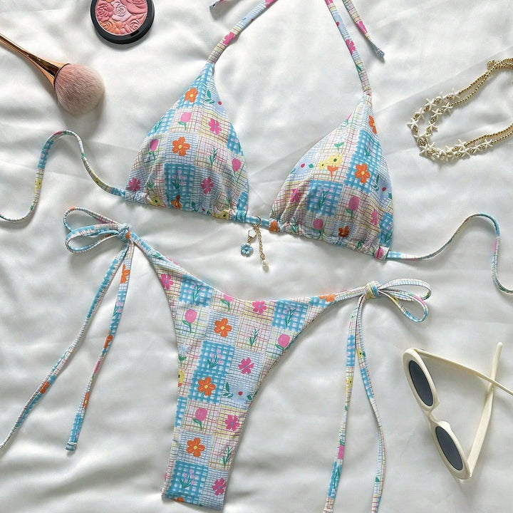 Damen Triangel-Bikini mit verspielten Blumendetails Drune