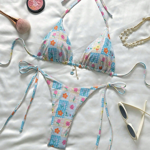 Damen Triangel-Bikini mit verspielten Blumendetails Drune