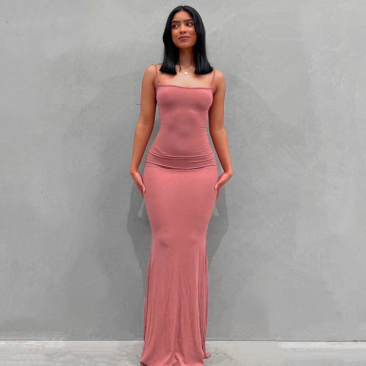 Damen Körperbetontes Maxi‑Jerseykleid mit taillierter Drapierung, langen Ärmeln und ausgestelltem Saum Drune