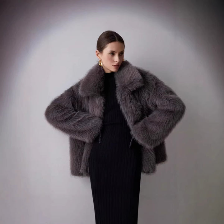 Damen Kurze Boxy‑Kunstpelzjacke mit extraweichem Hochflor und voluminösem Schalkragen Drune