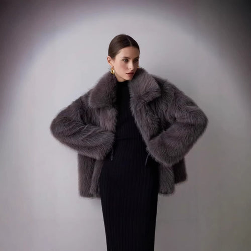 Damen Kurze Boxy‑Kunstpelzjacke mit extraweichem Hochflor und voluminösem Schalkragen Drune