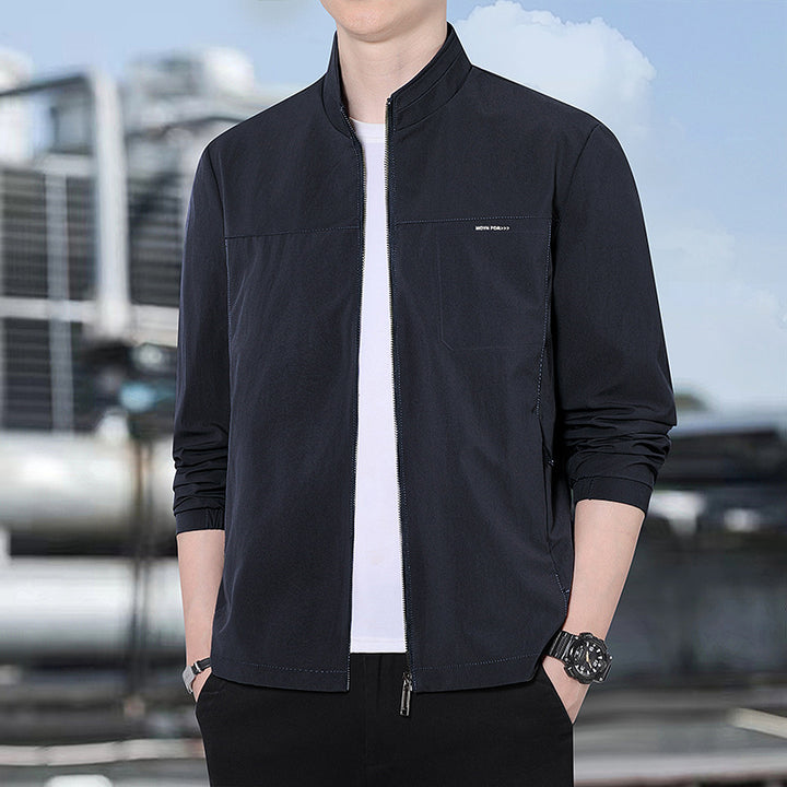 Herren Minimalistische Komfort-Trainingsjacke mit Stehkragen, windabweisendem Softshell-Material und verdeckten Reißverschlusstaschen Drune