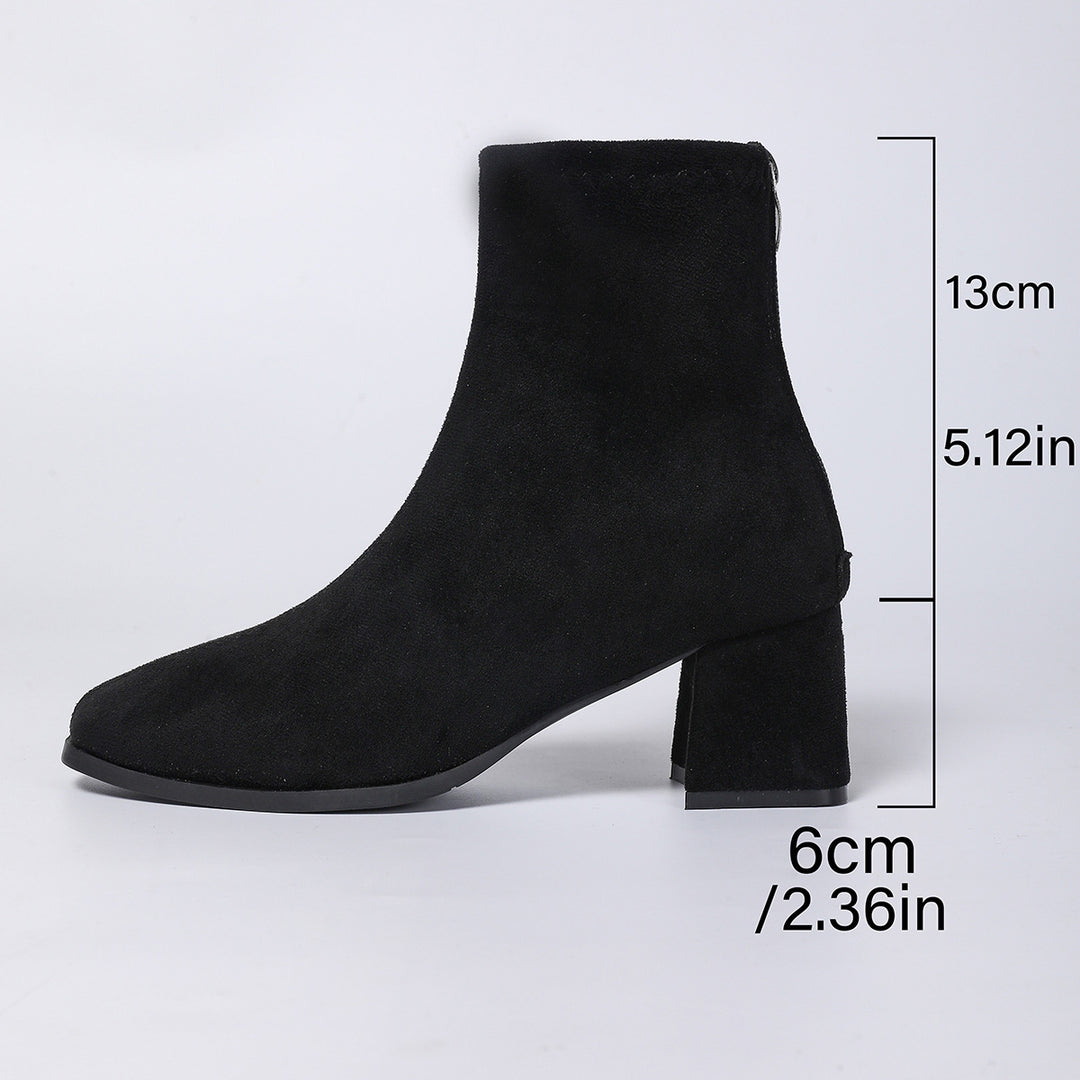 Damen nan knöchelhohe Veloursoptik-Stiefelette mit mittelhohem Blockabsatz und schlanker Vorderkappe Drune