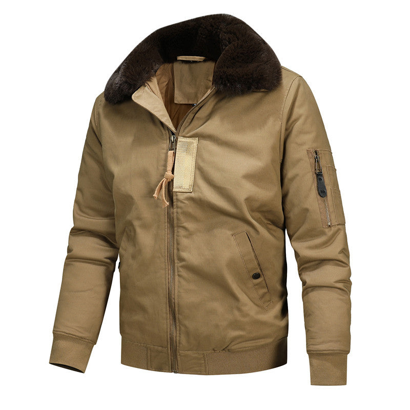 Herren Canvas-Blouson mit Kontrast-Sherpa-Kragen und verdeckten Utility-Taschen Drune