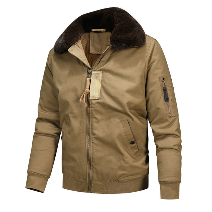 Herren Canvas-Blouson mit Kontrast-Sherpa-Kragen und verdeckten Utility-Taschen Drune