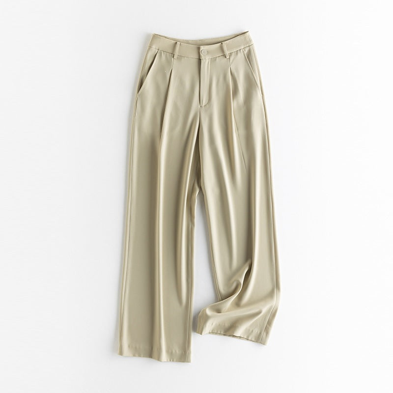 Damen Weite Hochtaillierte Satinhose mit Bundfalten und Eingrifftaschen Drune