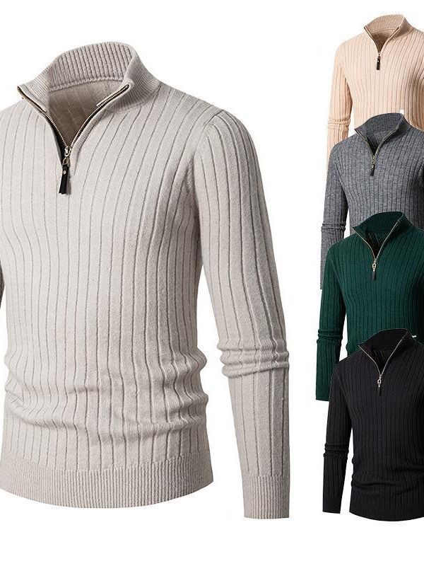 Herren Pullover mit Stehkragen und strukturiertem Rippdesign Drune