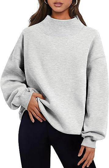 Damen lässiger Sweatpullover mit hohem Kragen und weiten Ärmeln Drune