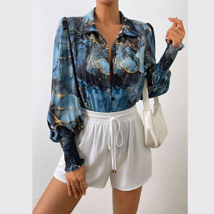 Damen Bluse mit Puffärmeln und marbled Design Drune