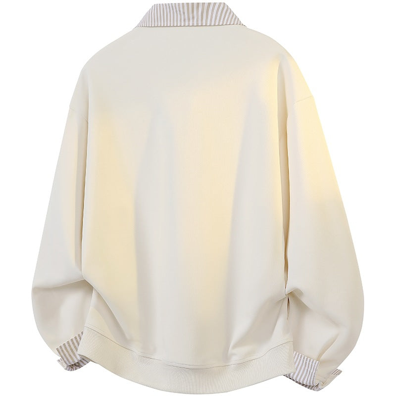 Damen Oversize-Polo-Sweatshirt mit Kontrastkragen & gestreiften Manschetten Drune