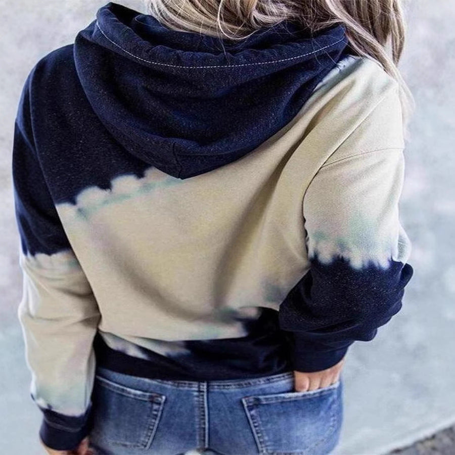Damen lockerer Hoodie mit tieferem Kragen und einzigartigem Batikdesign Drune
