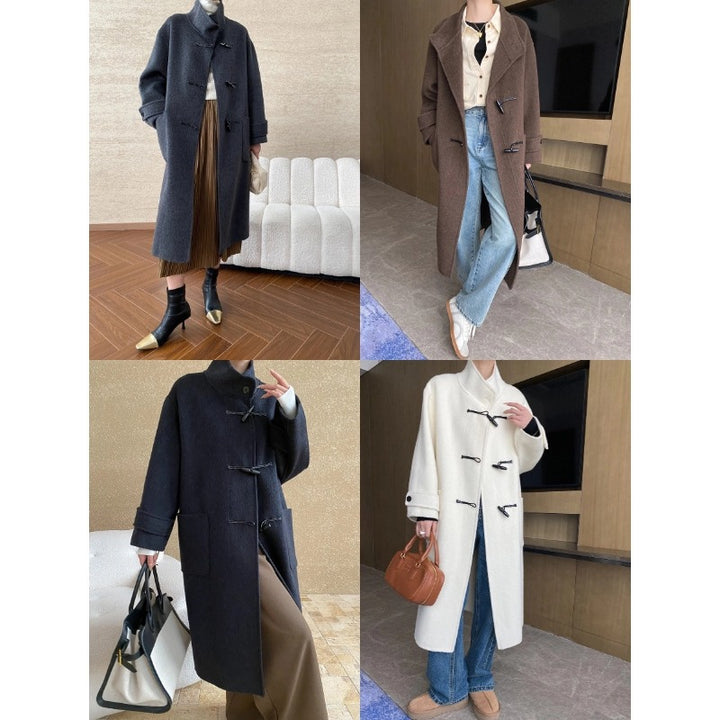 Damen Lange Duffle-Coat mit praktischem Verschluss und weichem Material Drune