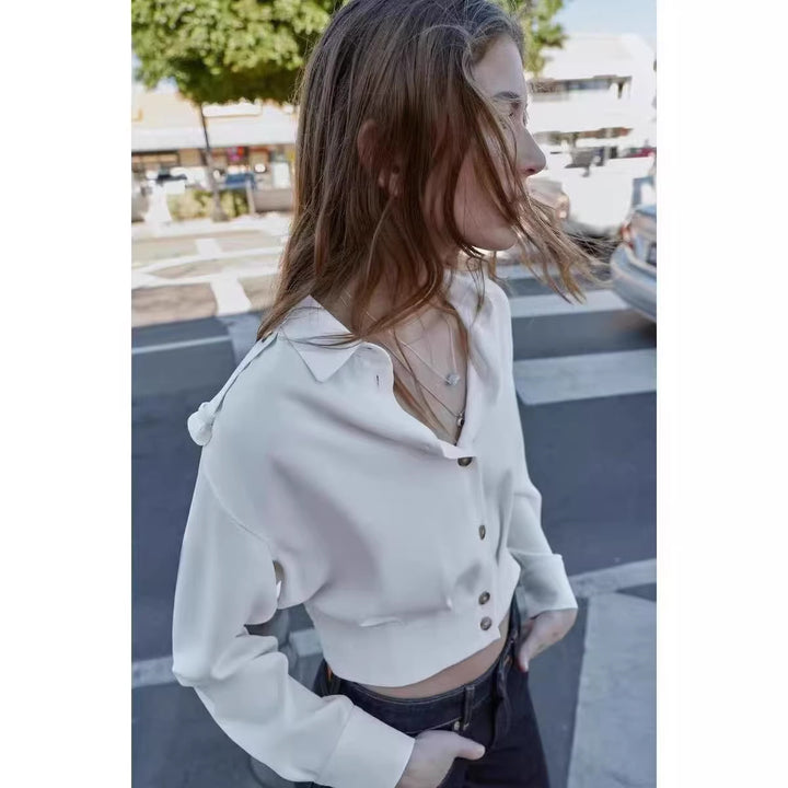 Damen Cropped-Hemdjacke mit Epauletten und taillierenden Abnähern Drune