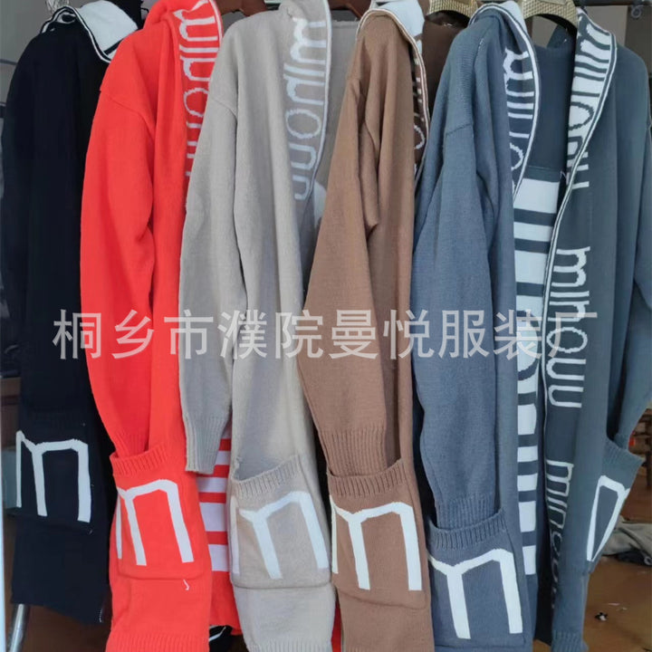 Damen Kapuzen-Cardigan im Oversize-Strick mit Logobordüre Drune