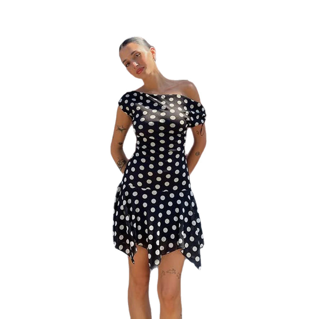 Damen verspieltes Polka Dot Kleid mit leichtem Stoff und tiefem V-Ausschnitt Drune
