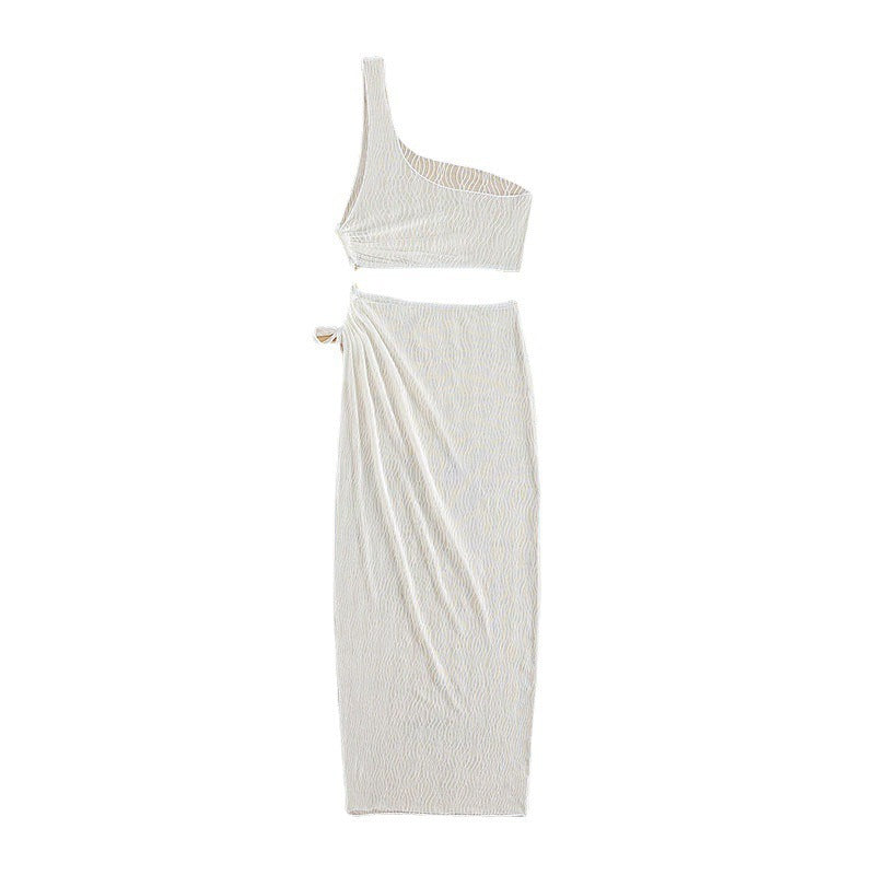Damen asymmetrisches Crop-Top mit lässigem Midi-Rock Drune
