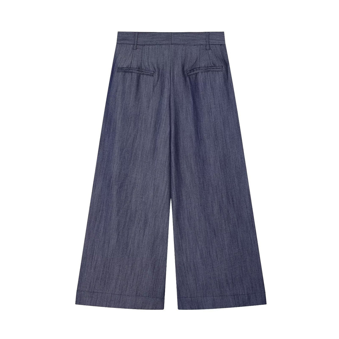 Damen Hochtaillierte weite Culotte aus leichter Denim-Qualität mit Bundfalten Drune