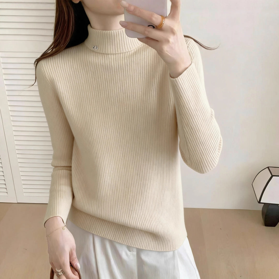 Damen Hochwertiger Rippenpullover mit Stehkragen Drune