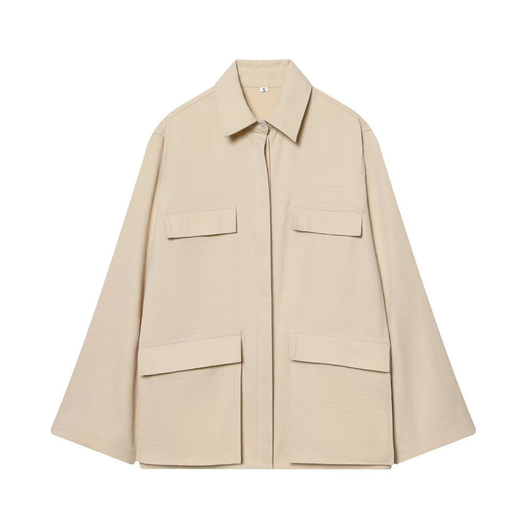 Damen Oversize Feldjacke im Boxy‑Cut mit vier Klapptaschen und verdeckter Druckknopfleiste Drune