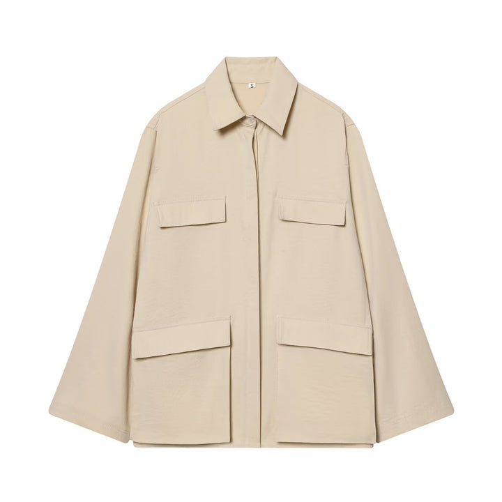 Damen Oversize Feldjacke im Boxy‑Cut mit vier Klapptaschen und verdeckter Druckknopfleiste Drune
