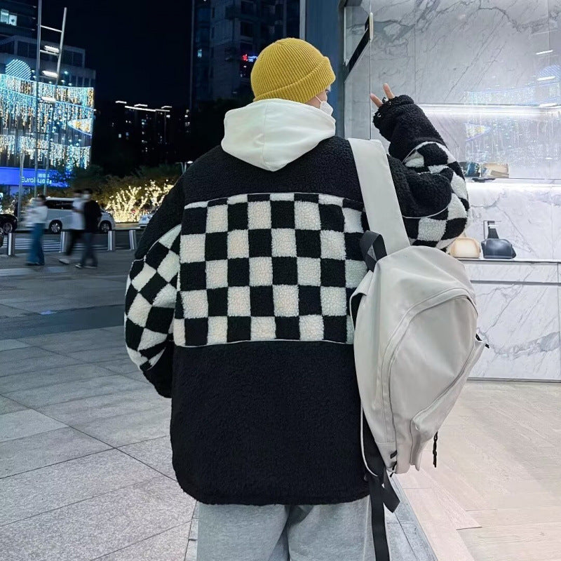 Unisex Karierte Fleecejacke mit Reißverschluss und praktischen Taschen Drune