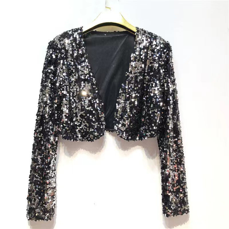 Damen Glitzernde Paillettenjacke mit langem Arm und offenem Schnitt Drune