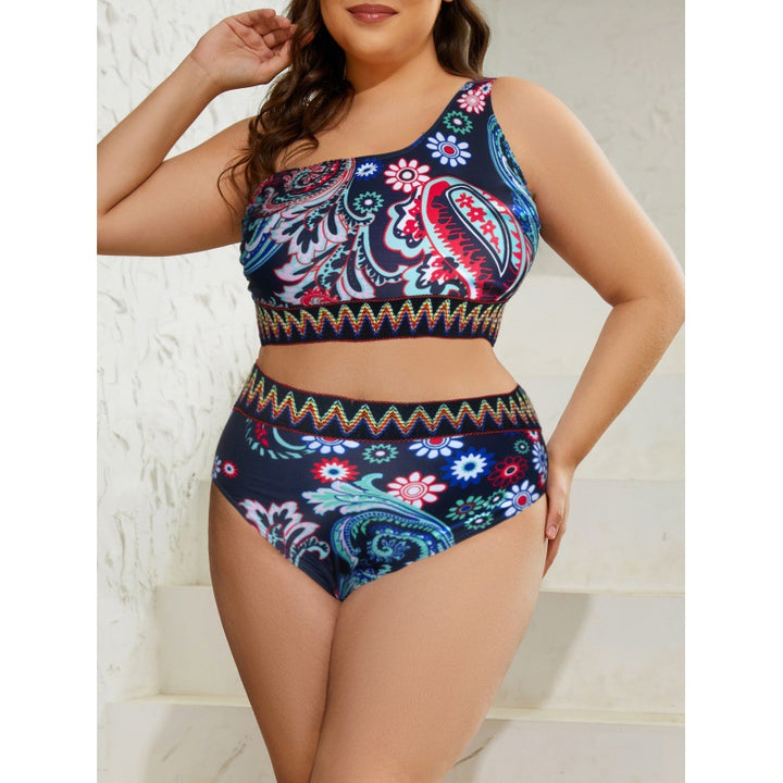 Damen Hochtaillierter Bikini mit gestreiftem Bund Drune