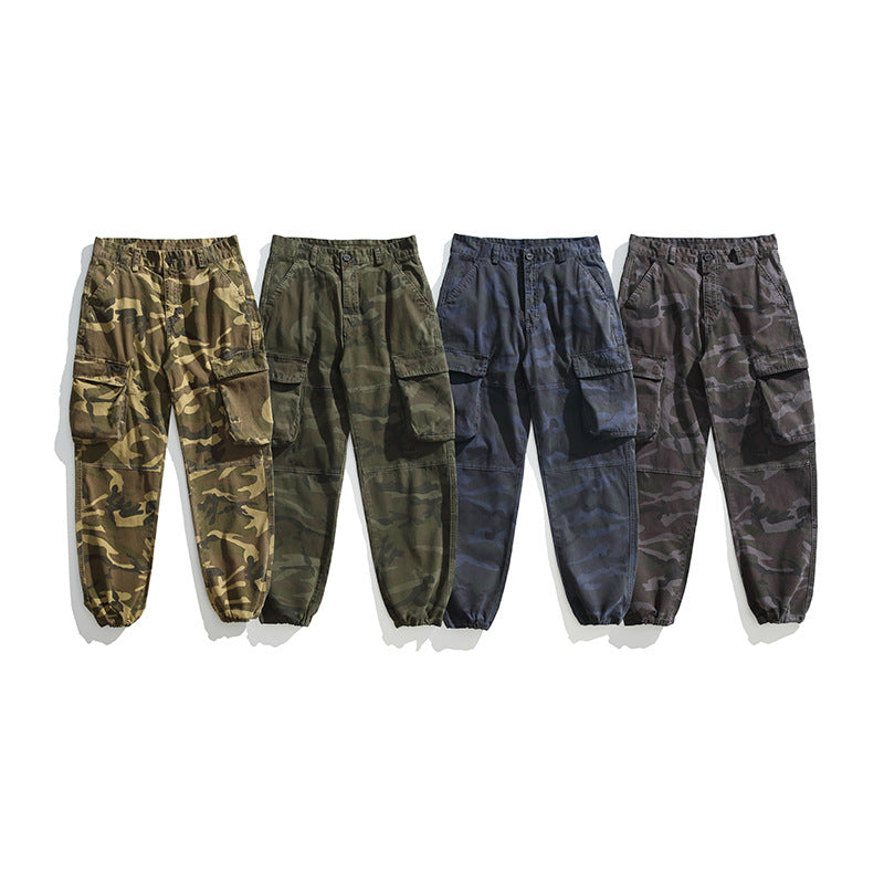 Herren Taktische Cargo-Joggerhose mit elastischem Knöchelabschluss, Mehrfachklapptaschen und Tarnmuster Drune