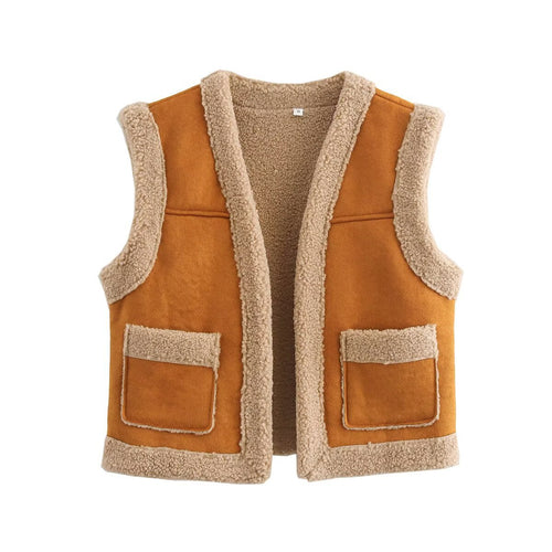 Damen Teddy-Weste mit praktischen Taschen und hohem Kragen Drune
