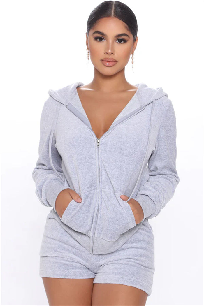 Damen kuscheliges Sport-Set mit Hoodie und Shorts aus hochwertigem Material Drune