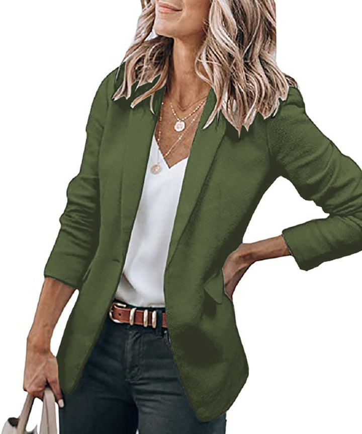 Damen Lockerer Offener Blazer mit dreiviertelärmeln und Eingrifftaschen Drune