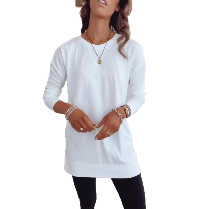 Damen nan verlängertes Langarmshirt-Tunika mit Rundhalsausschnitt und Daumenlochärmeln Drune