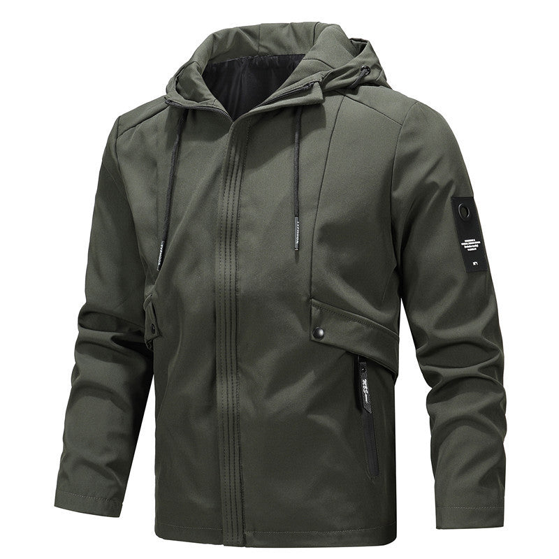 Herren Urbaner minimalistischer Softshell-Kapuzenblouson mit verdeckter Reißverschlussfront Drune