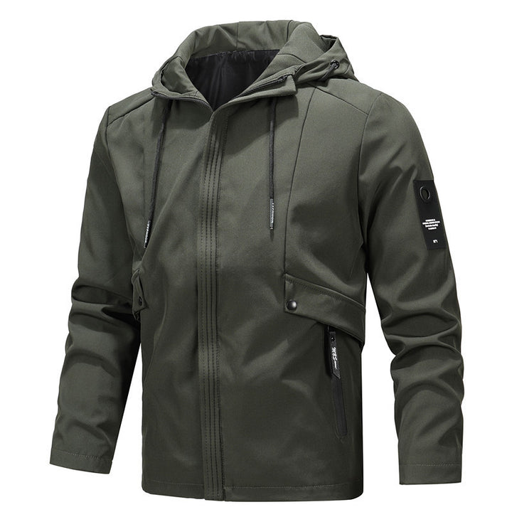 Herren Urbaner minimalistischer Softshell-Kapuzenblouson mit verdeckter Reißverschlussfront Drune