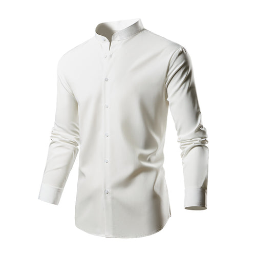 Herren Langarm-Kimonohemd mit modernem Stehkragen und eleganten Knopfdetails Drune