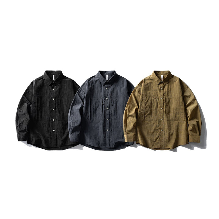 Herren Oversize Utility-Hemdjacke aus Ripstop mit Druckknopfblende und aufgesetzten Taschen Drune