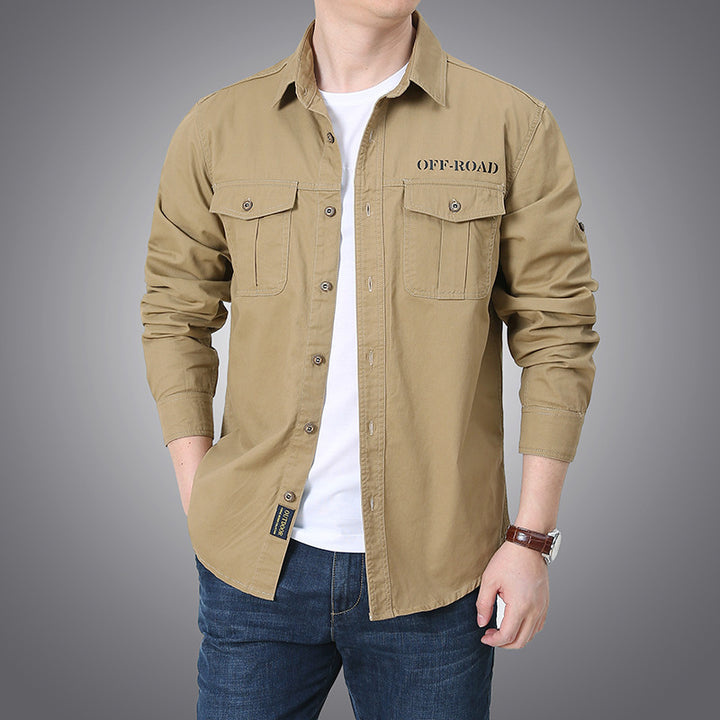 Herren nan langärmeliges Workwear-Hemd mit Druckknopf-Brusttaschen und aufrollbaren Ärmeln Drune