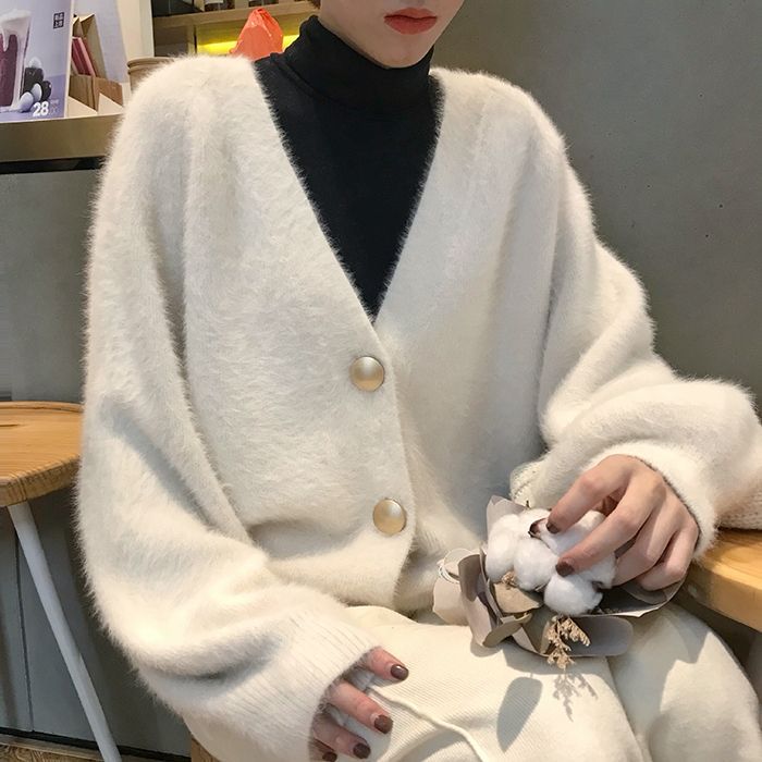 Damen Kuschelige Strickjacke mit großen Knöpfen Drune