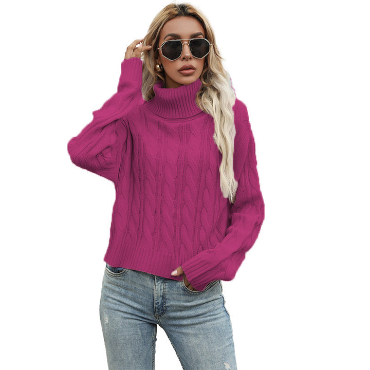 Damen Grobstrickpullover mit hohem Kragen und raffiniertem Zopfmuster Drune