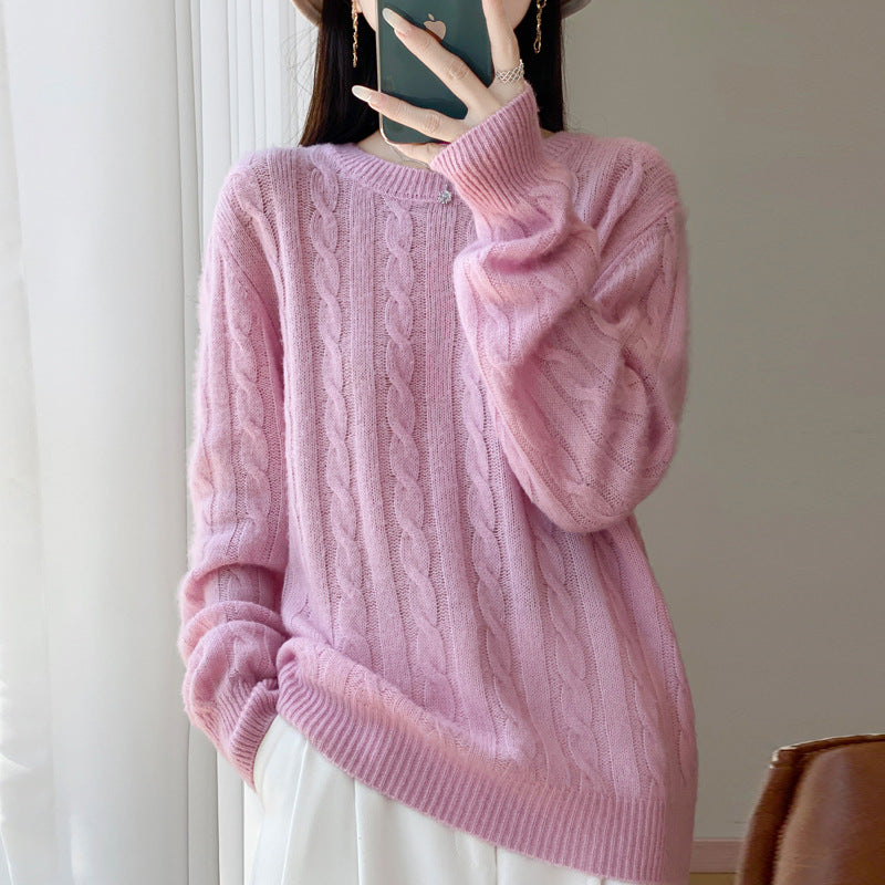 Damen Übergrößen Zopfmuster-Pullover im Mohair-Look mit geripptem Saum Drune