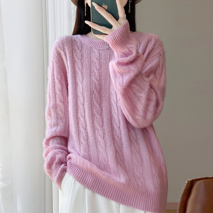 Damen Übergrößen Zopfmuster-Pullover im Mohair-Look mit geripptem Saum Drune