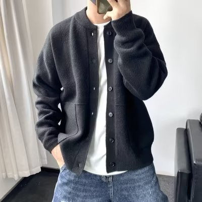 Herren lässige Strickjacke mit Druckknöpfen und praktischen Taschen Drune
