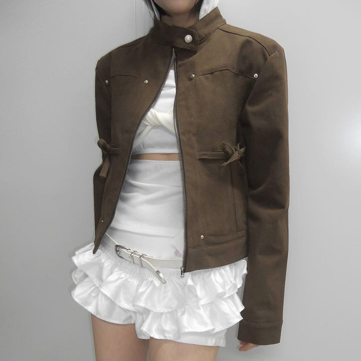 Damen nan taillierte Kurzjacke mit Stehkragen, Epauletten, Taillenriegeln und durchgehendem Reißverschluss Drune
