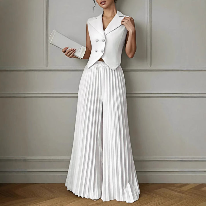 Damen elegantes ärmelloses Hosenanzug-Set mit plissiertem Rock Drune