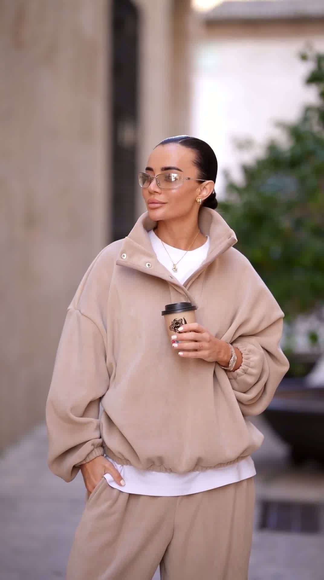 Damen kuscheliger Oversize-Fleece-Pullover mit hohem Kragen und eleganter Kordelzugapplikation Drune